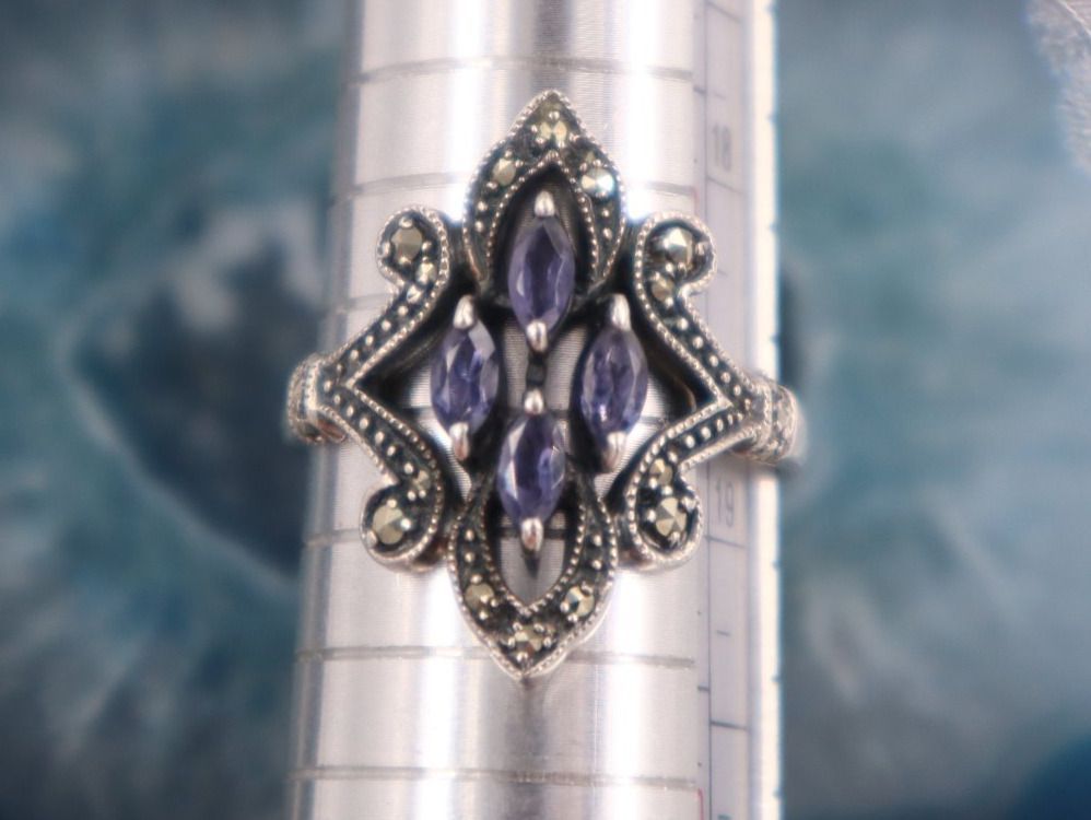 Ringe: Amethyst Damen Ring, Reines Silber, 4 Amethyst m. Markasiten – Gebraucht aus Baden von TellsKuchenhaus 2