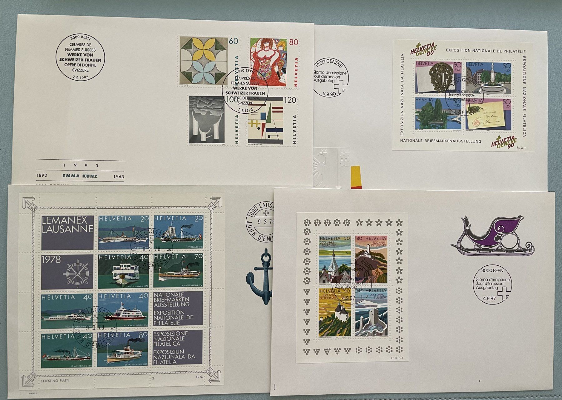 Tutti i francobolli: 4x FDC 1978+1987+1990+1993 – Usato da Eggersriet venduto da stamp303