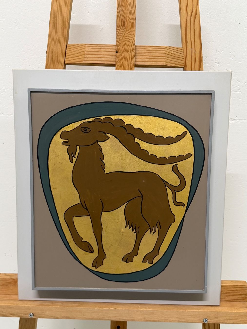 Gemälde: Vintage Schweizer Sternzeichens Steinbock - Glarus Wappen – Gebraucht aus Basel von PAUL_ART