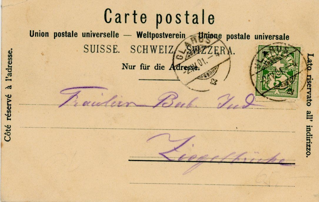 Cartoline postali: Glarus   GL    -   Glarnerhof & Volksgarten     um 1901 – Usato da Brig venduto da Valcards54 1
