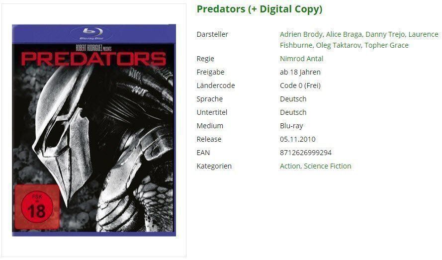 Alle DVDs: Predators - Bluray – Gebraucht aus Buchrain von Sssschaller