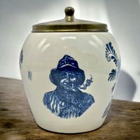 Pot à tabac céramique DELFT bleu et blanc, couvercle laiton