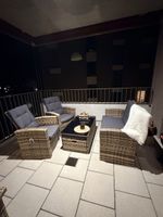 Rattan Garten Lounge Set mit Tisch und zwei Sesseln grau