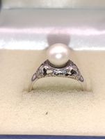 Vintage 925er Silber Ring Natur Perle Zirkonia Meisterpunze