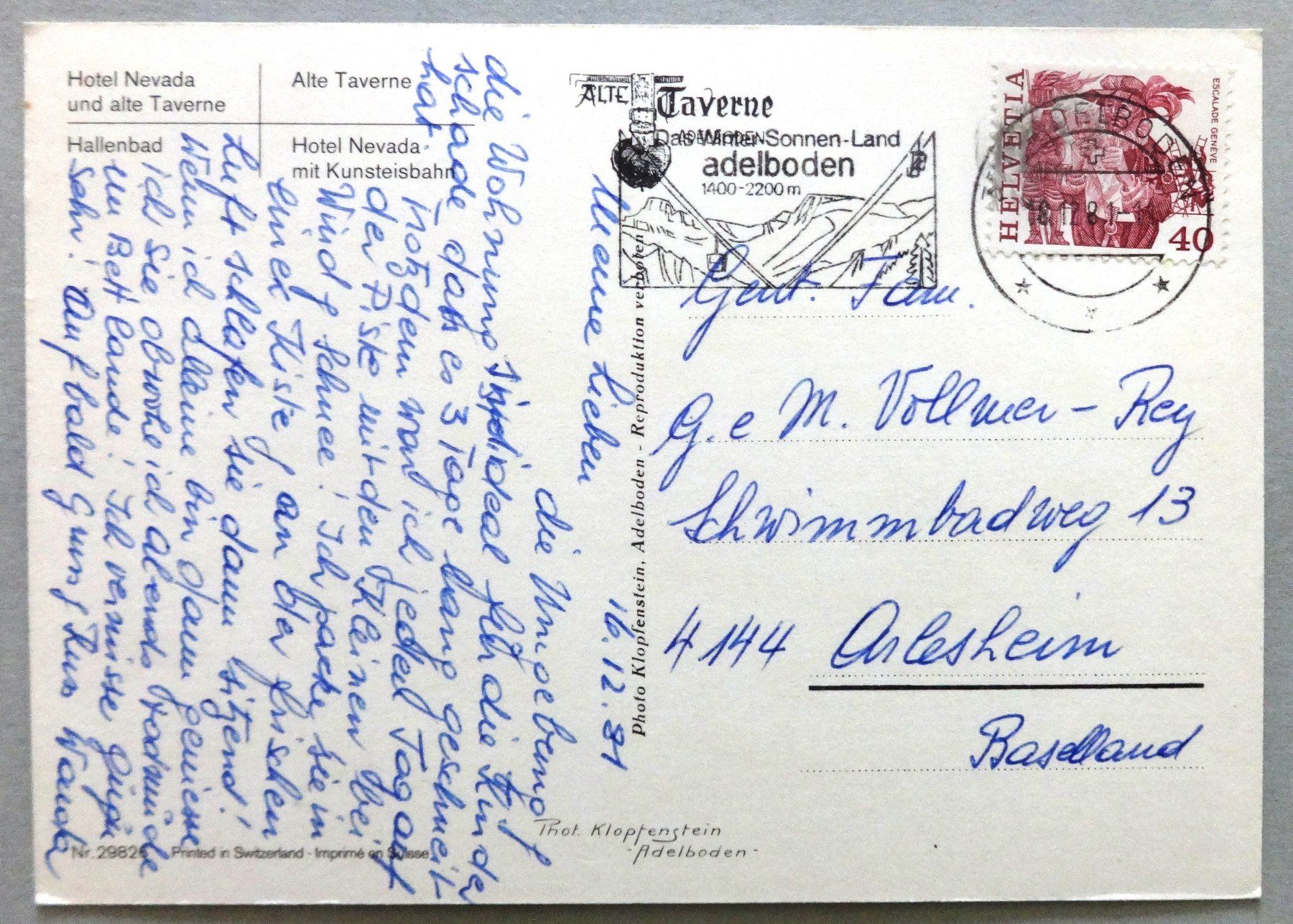 Cartes postales: Hotel Nevada, Adelboden – D'occasion à Fétigny par Billy2miny 1
