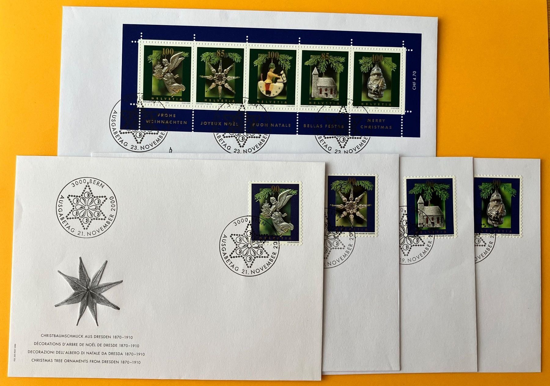 Tutti i francobolli: 5 FDC Christbaumschmuck Weihnachten 2000-2001-2002-2003-2004 – Usato da Arch venduto da seil819