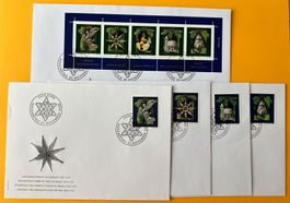 5 FDC Christbaumschmuck Weihnachten 2000-2001-2002-2003-2004