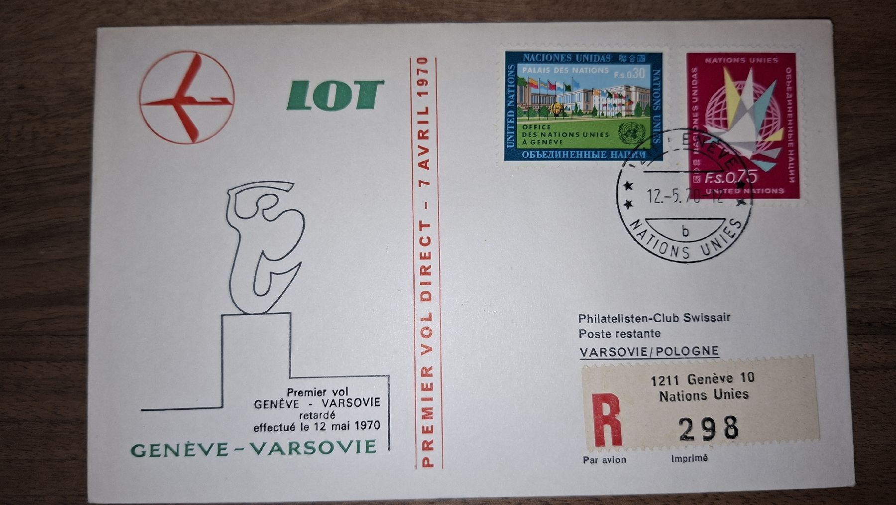 Tutti i francobolli: LOT Geneve - Varsovie 12.05.1970 – Usato da Balgach venduto da SIMEON27