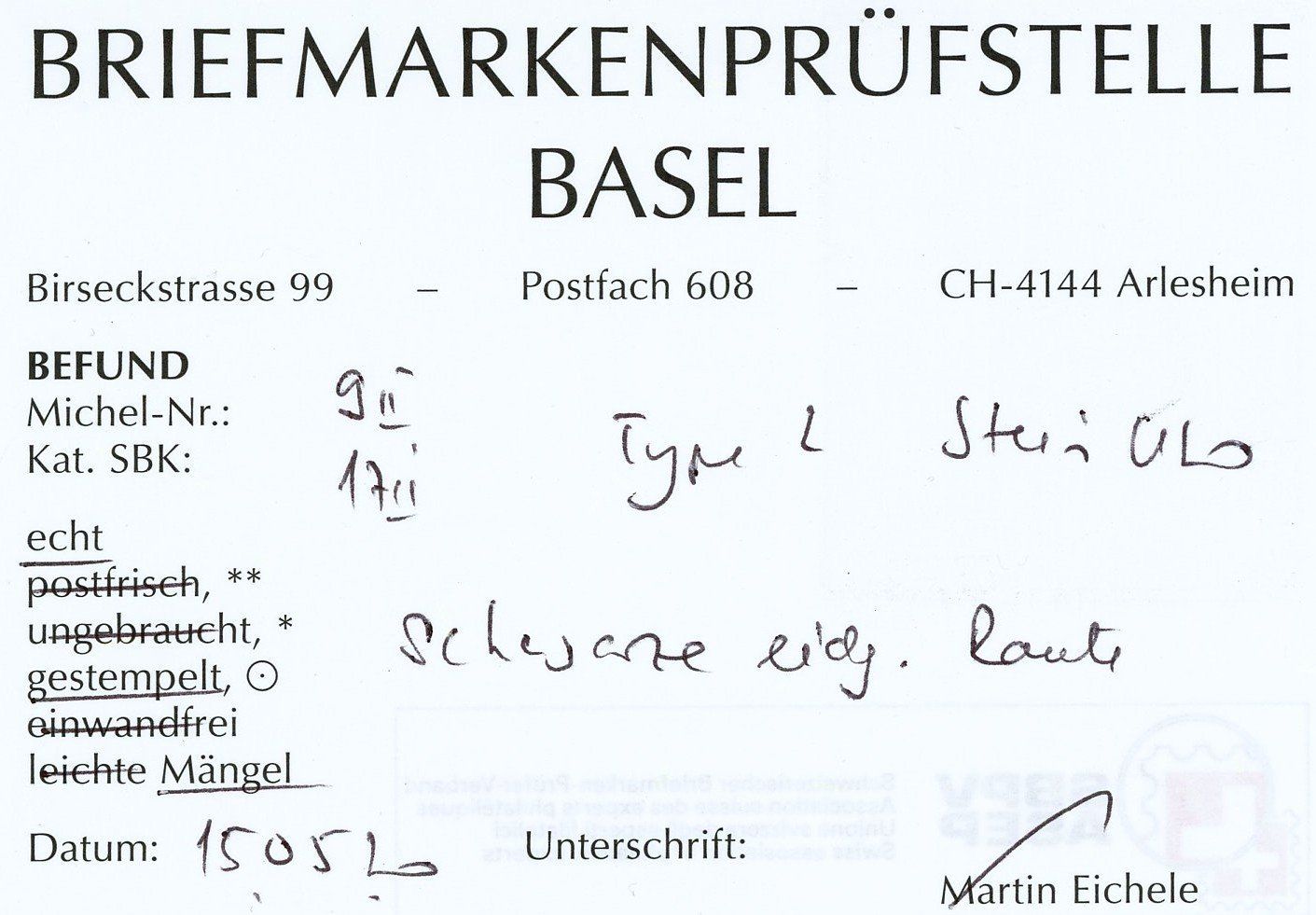 Tutti i francobolli: 5 Rp. Rayon I, hellblau, seltener Stein U/LO, Befund Eichele – Usato da Basel venduto da Strubelibs 1