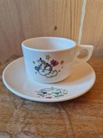 Vintage Kindertasse mit Unterteller, süsses Katzenmotiv!