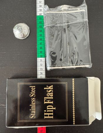 edler Flachmann, 7 oz, hip flask, schwarzer Kunstleder