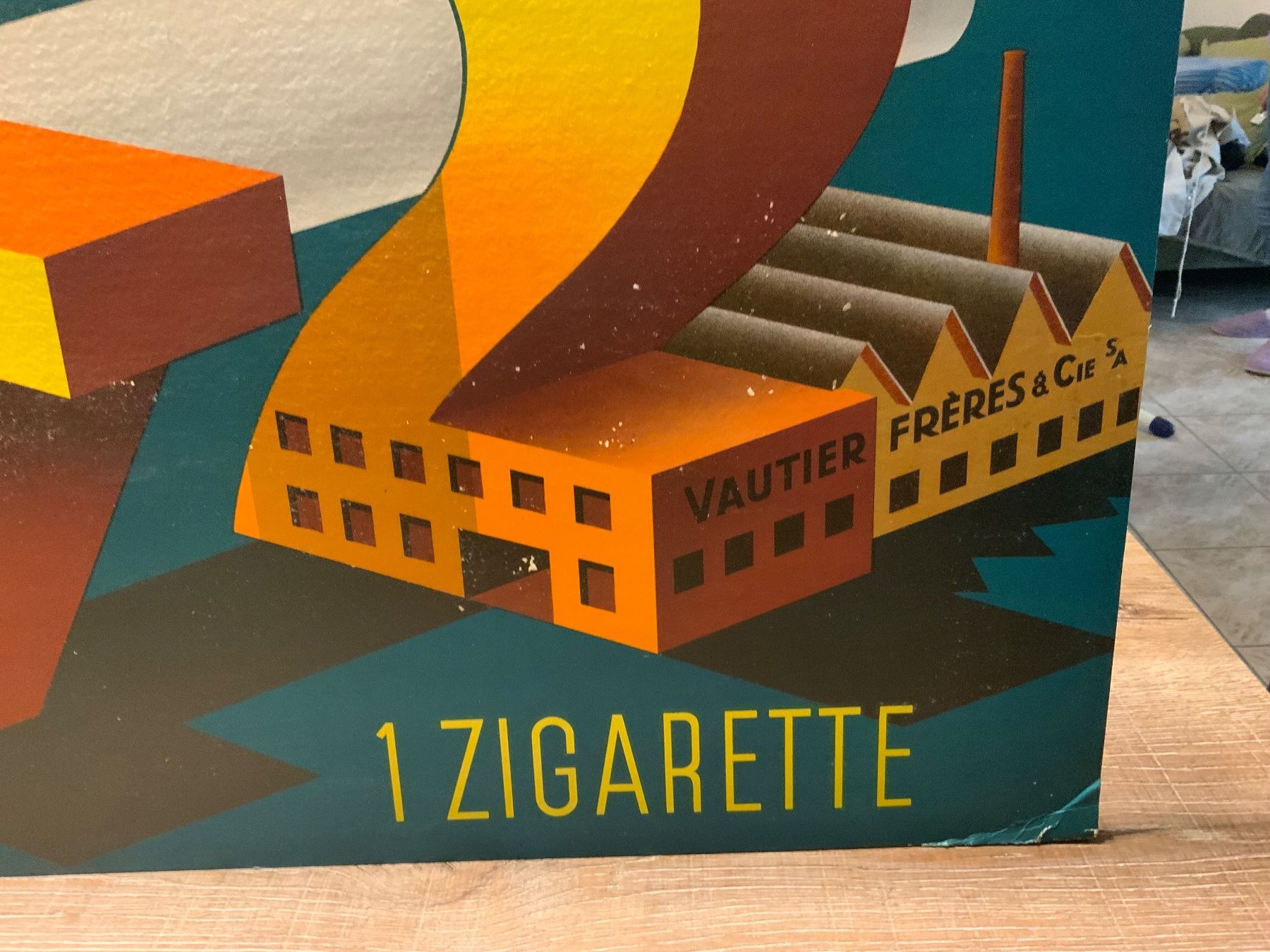 Schilder: 2 Fabriken 1 Zigarette, Vintage Reklame Schild, – Gebraucht aus Willisau von Minali 3