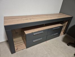TV-Sideboard mit 4 Schubladen – Holzoptik / Anthrazit