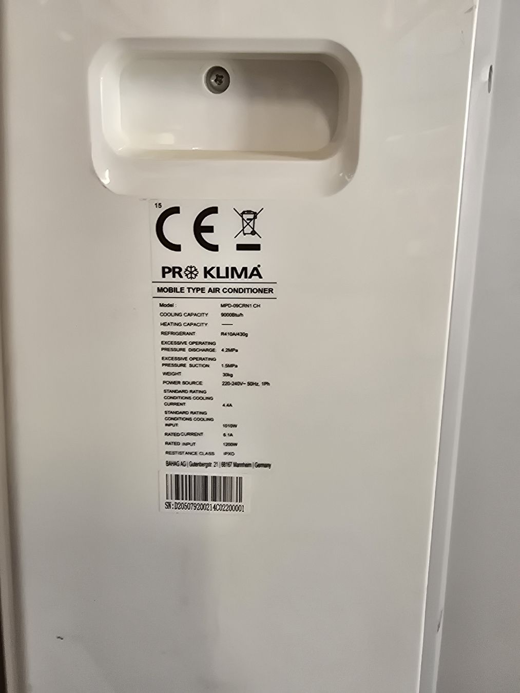 Klimageräte: Pro Klima mobile Klimagerät MPC-B09CH weiss – Gebraucht aus Waltenschwil von Linli09 2