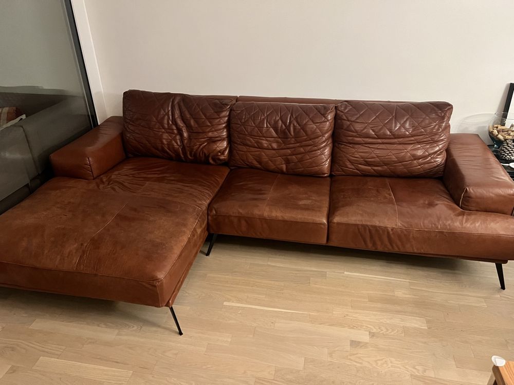 Leder Eckcouch Sofa Cognac Braun Vintage Retro Stil | Kaufen auf Ricardo