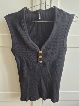 Damen Top ungetragen schwarz mit Knöpfen Grösse L