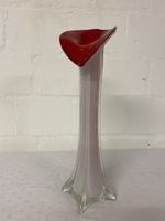 Vase Glas rot/weiss geschwungen Zustand gut