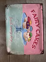 Blechschild Fairy Cakes mit Cupcakes rosa/grün