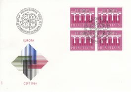 1984 3 FDC Viererblock Europa Brandverhütung