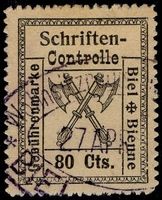 80 Cts. Fiskalmarke der Stadt Biel / Bienne