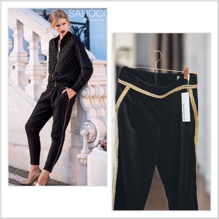 Sahoco Samthose Schwarz Gold Gr. S Neu mit Etikett