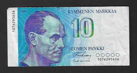 Banconote: Finlandia  10  Markka  1986  Gebraucht – Usato da Gordola venduto da coinsandnotes