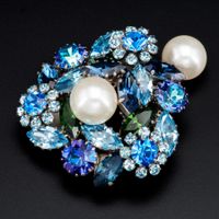 Exquisite vintage Brosche; blaue & grüne Strasssteine