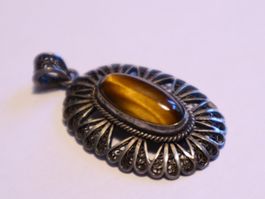 800 Silber Vintage Amulett mit Tigerauge Filigran