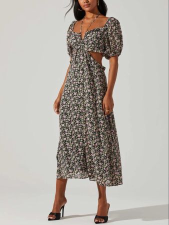 ASTR The Label Midikleid „Black Lilac Ditsy“ – Grösse L