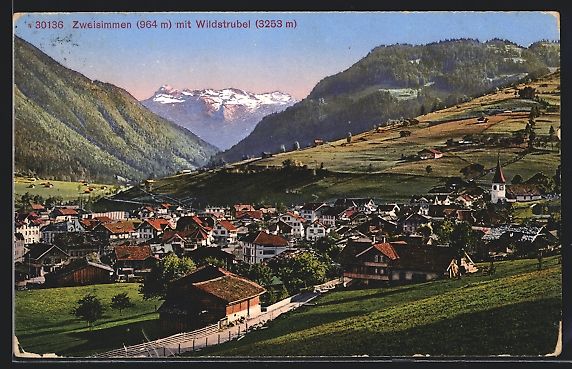 Cartoline postali: Zweisimmen, Teilansicht mit Wildstrubel – Usato da Berlin venduto da bartko-reher