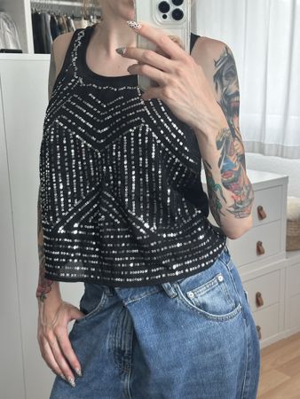 Tally Weijl Damen Top Pailletten Schwarz Grösse 34