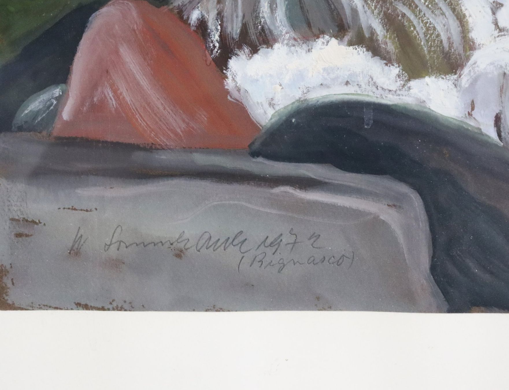 Dipinti: Walter Sommerauer 1909-1999, Tempera "Maggia bei Bignasco" – Usato da Zug venduto da Kunst-Fundgrube 1
