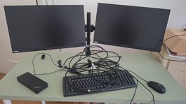 Full Homeoffice Setup: 2 Lenovo Monitors, Arms, Dock, Cables