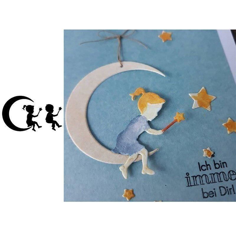 Sciablone: KINDER AUF DEM MOND STANZSCHABLONE – Nuovo e nell'imballaggio originale da Affoltern am Albis venduto da scrapbooking