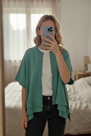 Türkis gestricktes kurzarm Oversize mit Reißverschluss