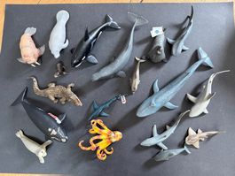 19 Schleich Wasser Tiere Meer Meerestiere Hai, Walross Wal