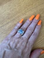 Ring Silber 925 mit blauem Stein und Zirkonia Grösse 56