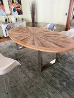 Ovaler Designtisch in Optik Alt-Holz, Ulme gebeizt