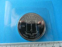 Guinea Ecuatorial 1993, 1000 Francos, Sondermünze PP Fussbal
