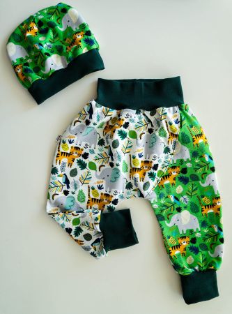 Sweat Pumphose 68/74 & Mütze 9M Set - Tiger & Elefant- NEU
