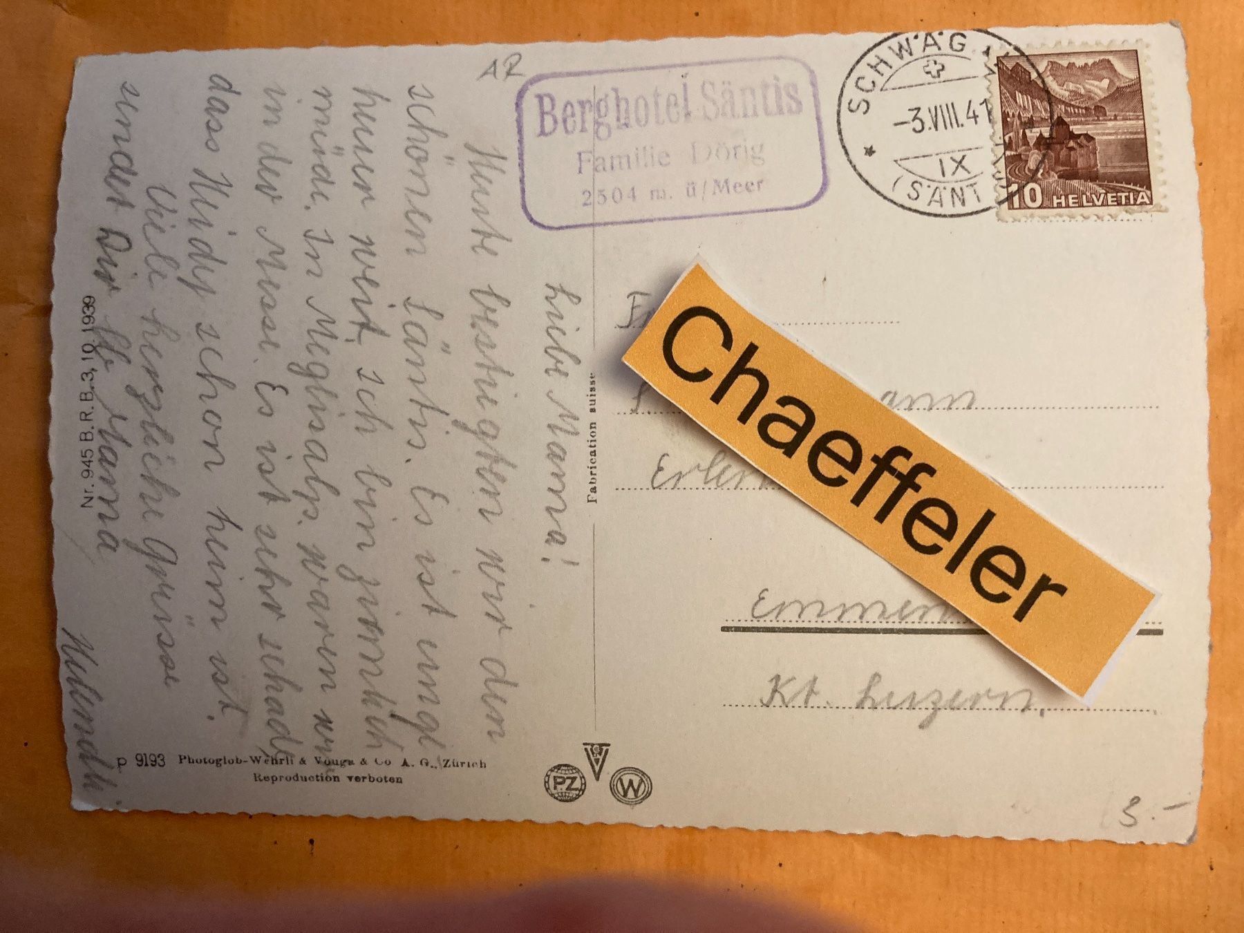 Cartoline postali: 1941 Säntis - Gipfel – Usato da Zürich venduto da Chaeffeler 1
