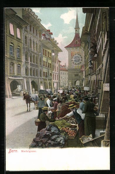 Cartoline postali: Bern, Marktgasse am Markttag mit Blick z – Usato da Berlin venduto da bartko-reher