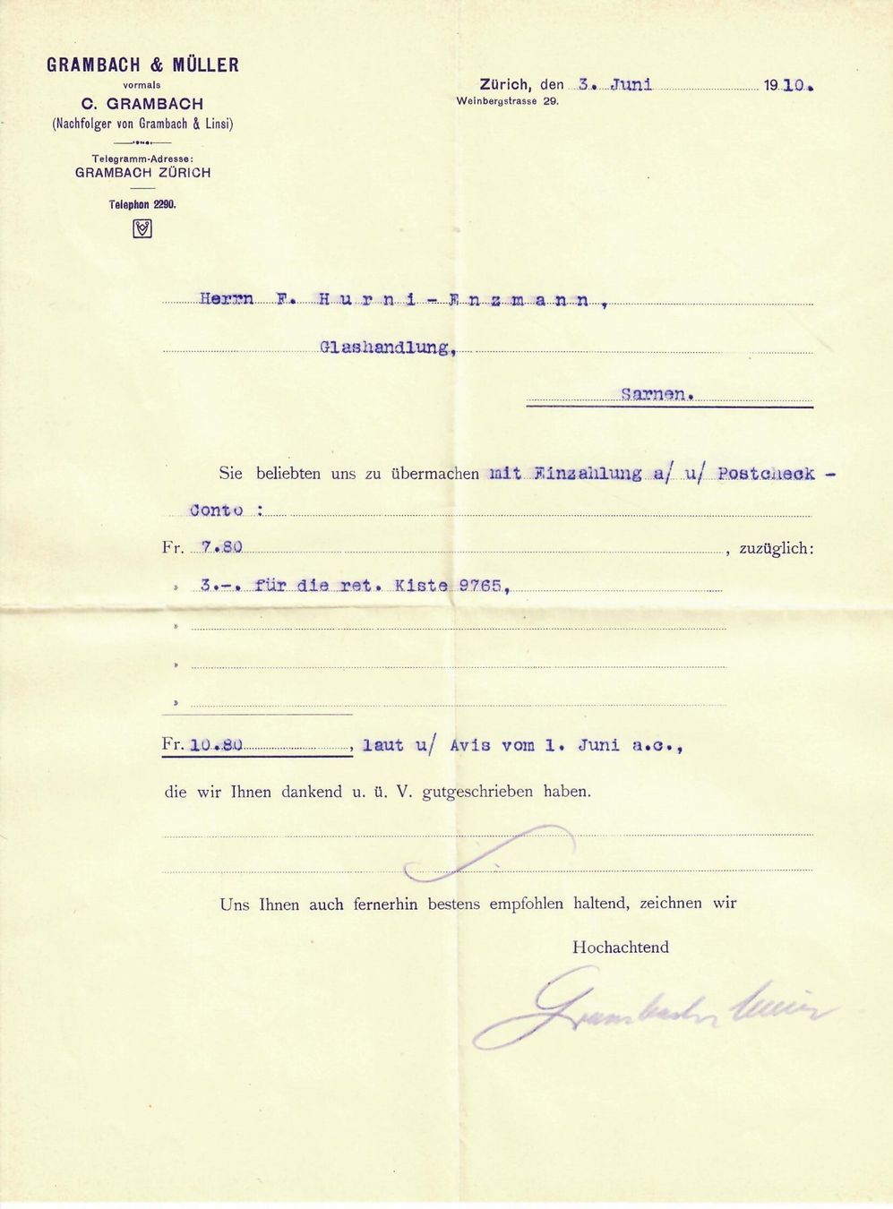 Tutti i francobolli: Brief mit Inhalt Zürich 1910 – Usato da Hochdorf venduto da Ziegel-16 2