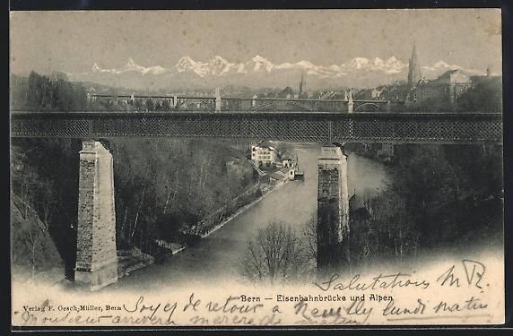 Cartes postales: AK Bern, Eisenbahnbrücke und Alpen – D'occasion à Berlin par bartko-reher