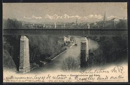 AK Bern, Eisenbahnbrücke und Alpen