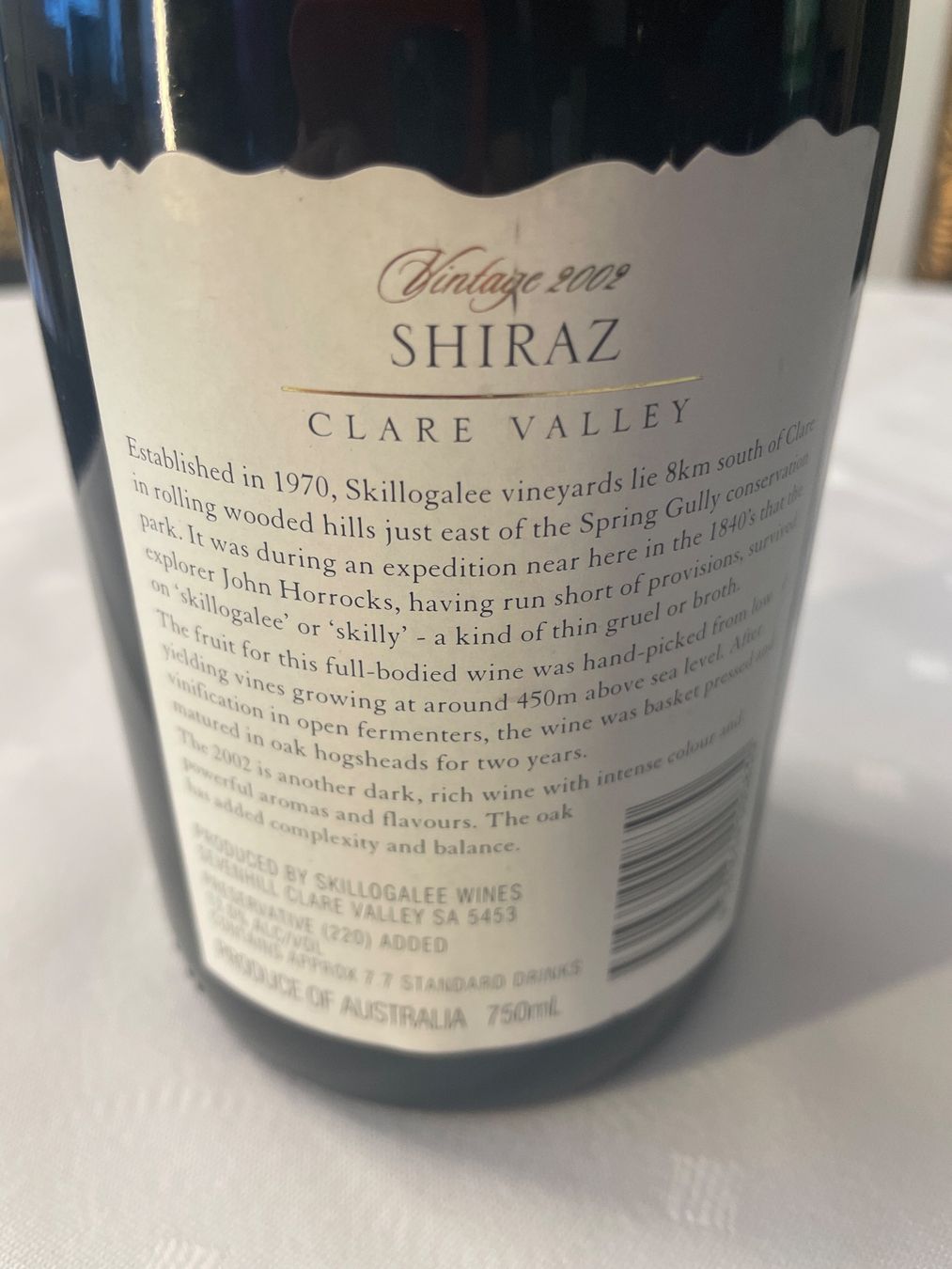 Vino: 9 Flaschen Skillogalee Shiraz 2002 Clare Valley – Usato da Hölstein venduto da kolumbus1964 2