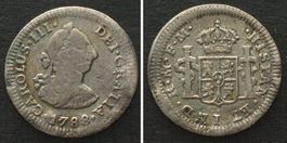 MEXIKO 1/2 Real 1788 FM, CARLOS III. Silber ss+