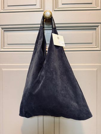 Sac à main bleu marine en daim véritable - État neuf