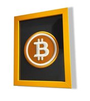 Original Bitcoin‑Logo 3D Embroidery Artwork – gerahmtes Bild
