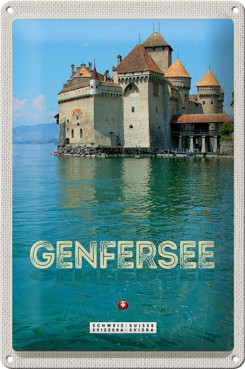 Ecriteaux: Blechschild-GENFERSEE MIT SCHLOSS – Neuf avec emballage d'origine à Rupperswil par big-one-sale